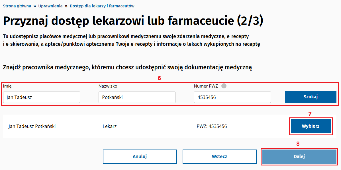 Wyszukiwanie pracownika medycznego po numerze PWZ
